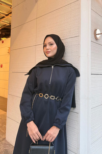 Önü Fermuarlı Elbise Lacivert