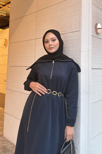 Önü Fermuarlı Elbise Lacivert