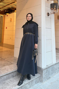 Önü Fermuarlı Elbise Lacivert
