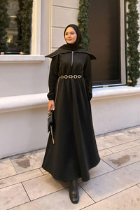 Önü Fermuarlı Elbise Siyah