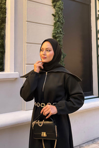 Önü Fermuarlı Elbise Siyah