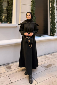 Önü Fermuarlı Elbise Siyah