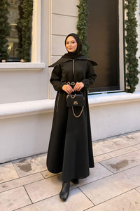 Önü Fermuarlı Elbise Siyah