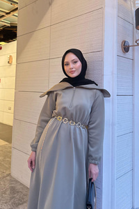 Önü Fermuarlı Elbise Yeşil