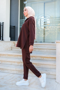 Önü Fermuarlı İkili Eşofman Takım Acı Kahve