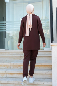 Önü Fermuarlı İkili Eşofman Takım Acı Kahve