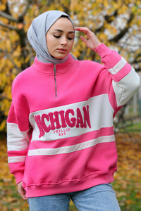 Önü Fermuarlı Sweat Fuşya