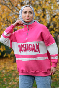 Önü Fermuarlı Sweat Fuşya