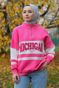 Önü Fermuarlı Sweat Fuşya