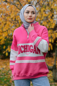 Önü Fermuarlı Sweat Fuşya
