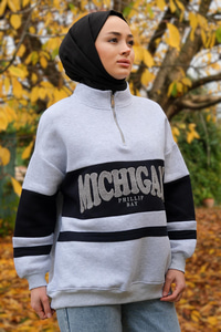 Önü Fermuarlı Sweat Gri