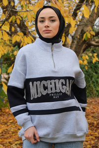 Önü Fermuarlı Sweat Gri