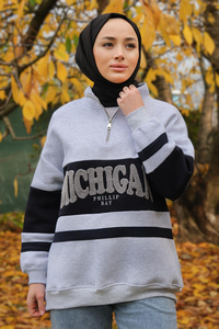 Önü Fermuarlı Sweat Gri