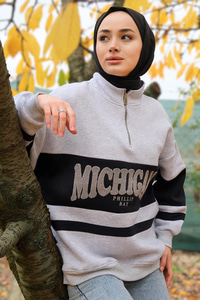 Önü Fermuarlı Sweat Gri