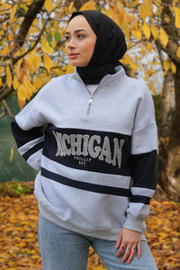 Önü Fermuarlı Sweat Gri