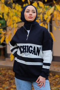 Önü Fermuarlı Sweat  Lacivert