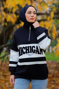 Önü Fermuarlı Sweat  Lacivert