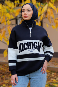 Önü Fermuarlı Sweat  Lacivert