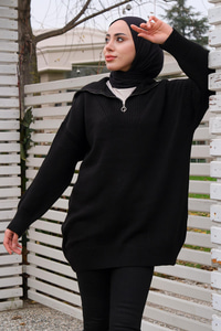 Önü Fermuarlı Tunik Siyah