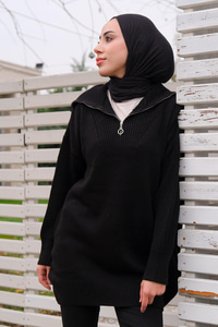 Önü Fermuarlı Tunik Siyah