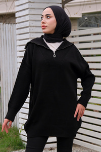 Önü Fermuarlı Tunik Siyah