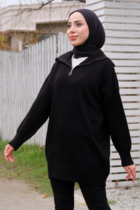 Önü Fermuarlı Tunik Siyah