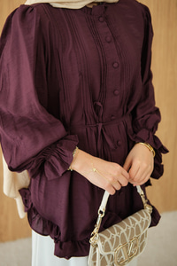 Önü Nervurlu Bel Bağlamalı Gömlek Bordo