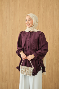 Önü Nervurlu Bel Bağlamalı Gömlek Bordo