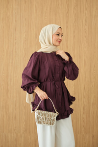 Önü Nervurlu Bel Bağlamalı Gömlek Bordo