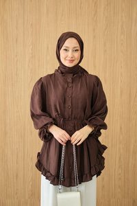 Önü Nervurlu Bel Bağlamalı Gömlek Kahverengi