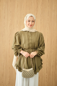 Önü Nervurlu Bel Bağlamalı Gömlek Yeşil