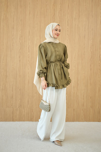 Önü Nervurlu Bel Bağlamalı Gömlek Yeşil