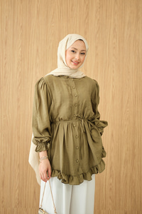 Önü Nervurlu Bel Bağlamalı Gömlek Yeşil