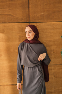 Önü Parça Detaylı Elbise Antrasit