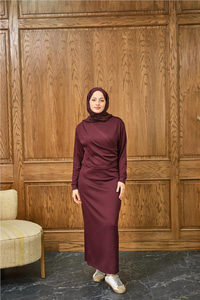 Önü Parça Detaylı Elbise Bordo