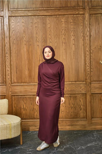 Önü Parça Detaylı Elbise Bordo