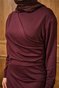 Önü Parça Detaylı Elbise Bordo