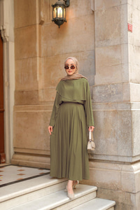Önü Parça Detaylı Takım Haki Yeşil