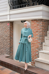 Önü Parça Detaylı Takım Petrol Mavi