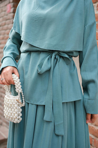 Önü Parça Detaylı Takım Petrol Mavi