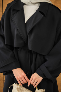 Önü Parça Detaylı Trenç Lacivert