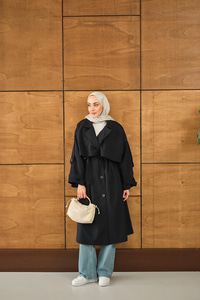 Önü Parça Detaylı Trenç Lacivert