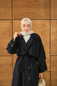 Önü Parça Detaylı Trenç Lacivert