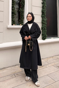 Önü Parça Detaylı Trenç Siyah