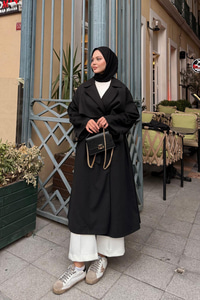 Önü Parça Detaylı Trenç Siyah