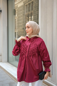 Önü Parça Roba Büzgülü Tunik Bordo