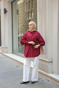 Önü Parça Roba Büzgülü Tunik Bordo