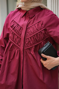 Önü Parça Roba Büzgülü Tunik Bordo