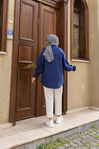 Önü Parça Roba Büzgülü Tunik Lacivert