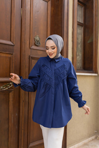 Önü Parça Roba Büzgülü Tunik Lacivert